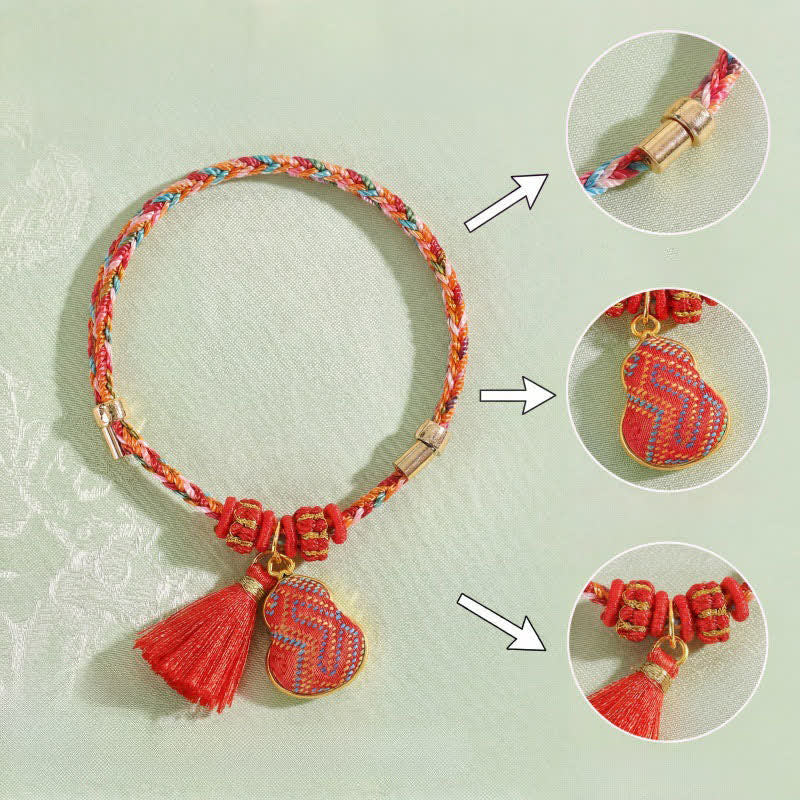 Handmade Five-Color Cord Luck Red Song Brocade Chinese Lock Charm Apple Money Bag Gourd Zongzi Braided Bracelet