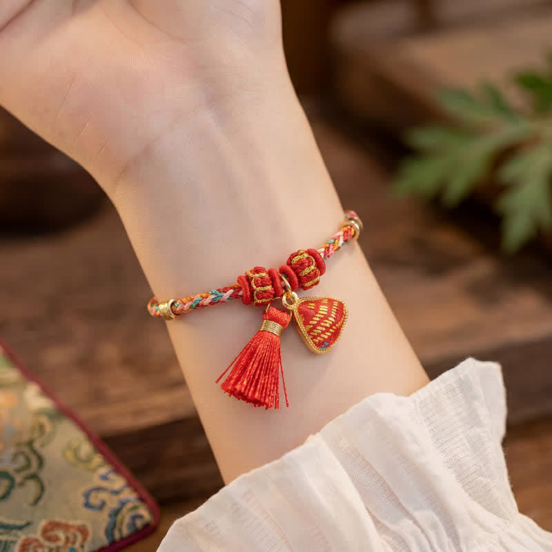 Handmade Five-Color Cord Luck Red Song Brocade Chinese Lock Charm Apple Money Bag Gourd Zongzi Braided Bracelet