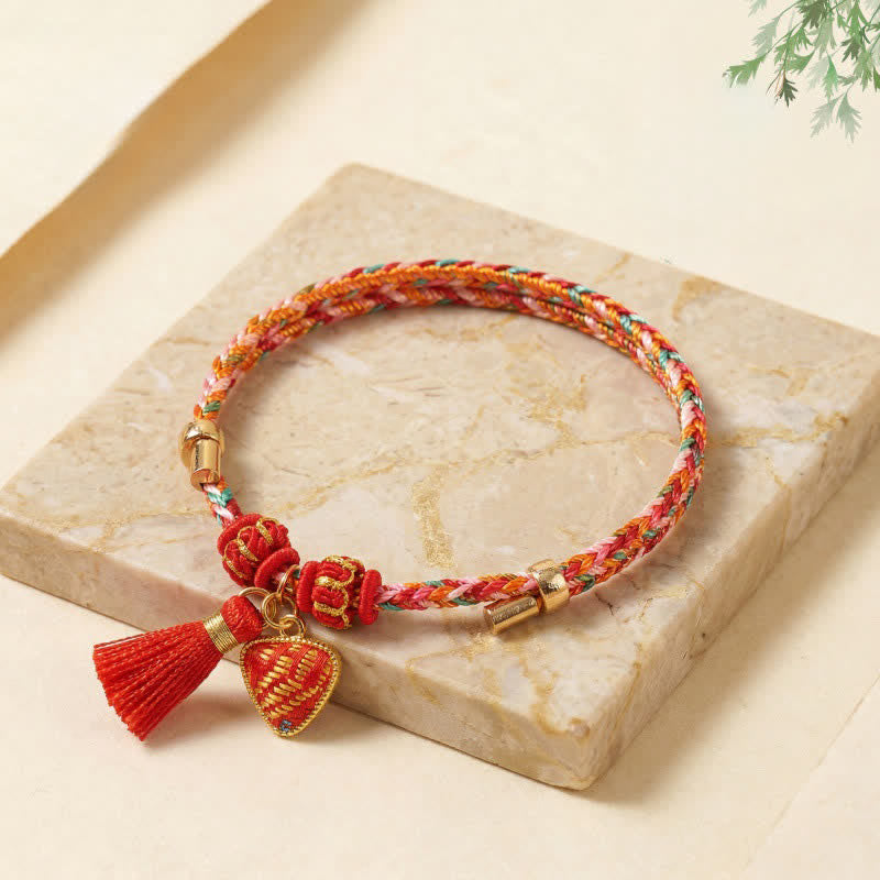 Handmade Five-Color Cord Luck Red Song Brocade Chinese Lock Charm Apple Money Bag Gourd Zongzi Braided Bracelet