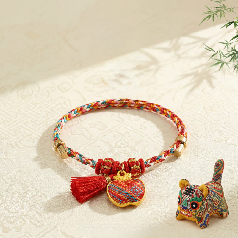Handmade Five-Color Cord Luck Red Song Brocade Chinese Lock Charm Apple Money Bag Gourd Zongzi Braided Bracelet
