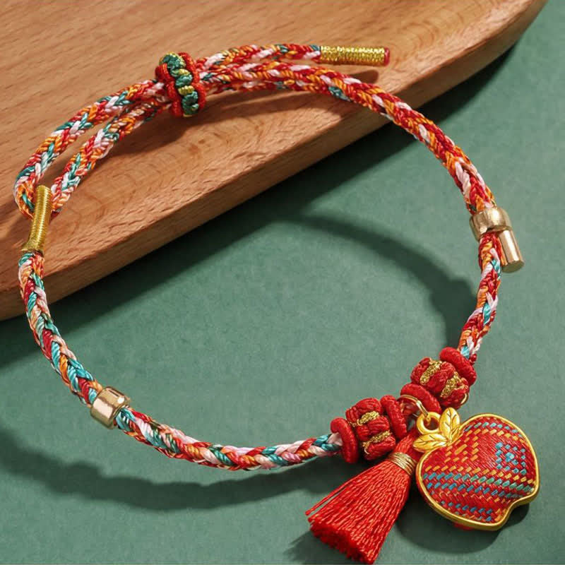 Handmade Five-Color Cord Luck Red Song Brocade Chinese Lock Charm Apple Money Bag Gourd Zongzi Braided Bracelet