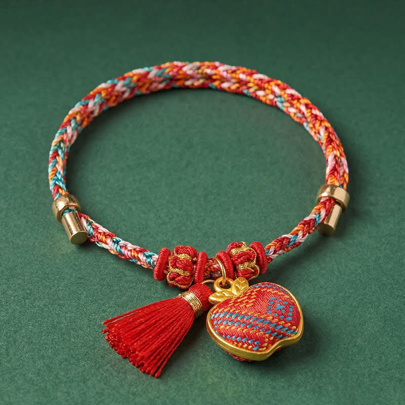 Handmade Five-Color Cord Luck Red Song Brocade Chinese Lock Charm Apple Money Bag Gourd Zongzi Braided Bracelet
