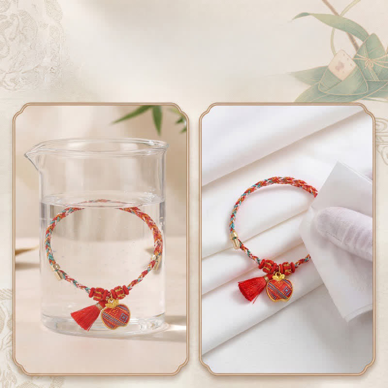 Handmade Five-Color Cord Luck Red Song Brocade Chinese Lock Charm Apple Money Bag Gourd Zongzi Braided Bracelet