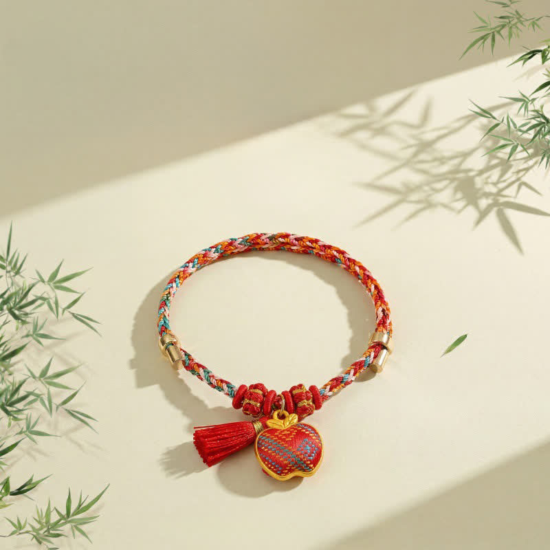 Handmade Five-Color Cord Luck Red Song Brocade Chinese Lock Charm Apple Money Bag Gourd Zongzi Braided Bracelet