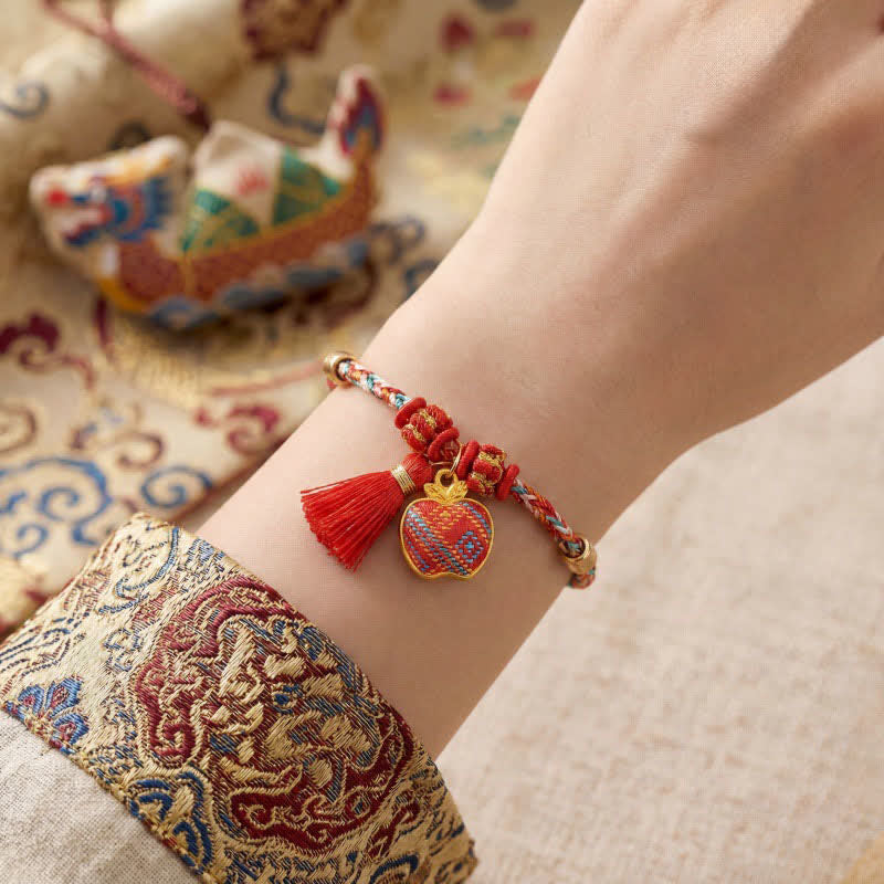 Handmade Five-Color Cord Luck Red Song Brocade Chinese Lock Charm Apple Money Bag Gourd Zongzi Braided Bracelet