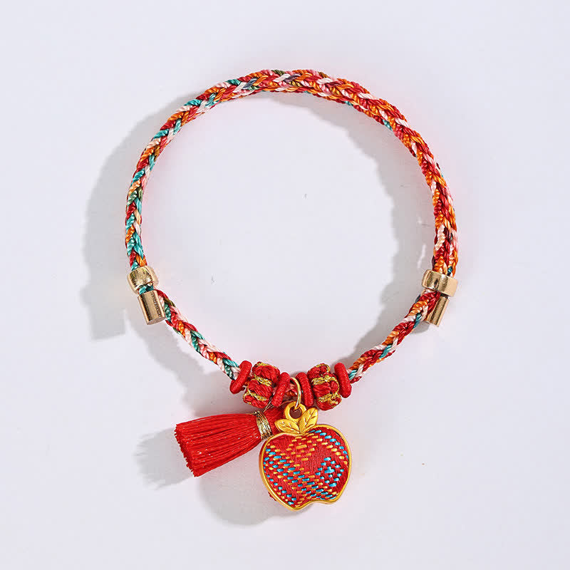 Handmade Five-Color Cord Luck Red Song Brocade Chinese Lock Charm Apple Money Bag Gourd Zongzi Braided Bracelet