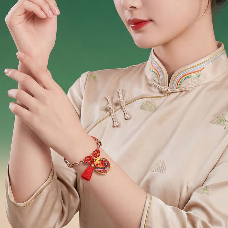 Handmade Five-Color Cord Luck Red Song Brocade Chinese Lock Charm Apple Money Bag Gourd Zongzi Braided Bracelet