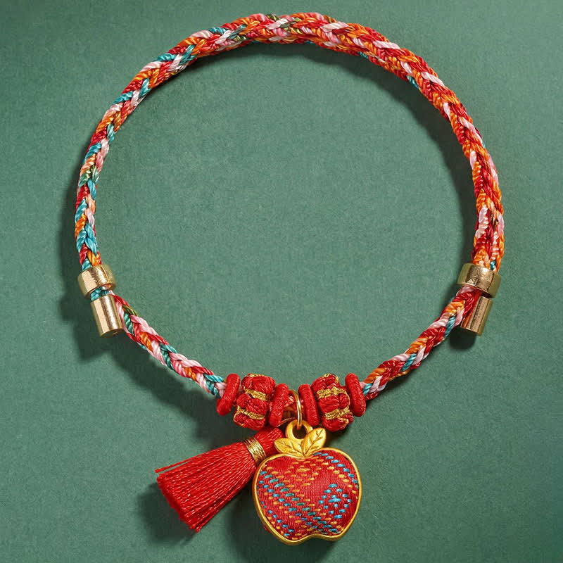 Handmade Five-Color Cord Luck Red Song Brocade Chinese Lock Charm Apple Money Bag Gourd Zongzi Braided Bracelet
