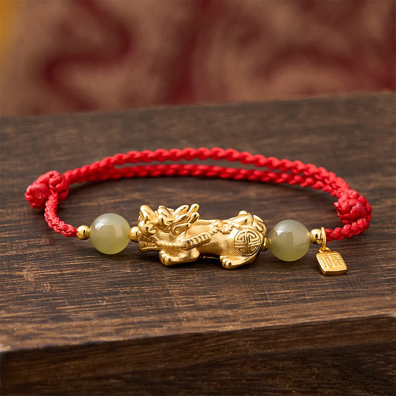 Copper Pi Xiu Fu Character Luck Red String Bracelet