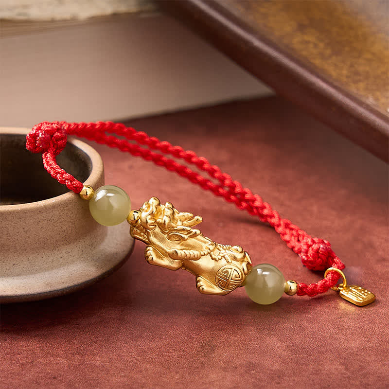 Copper Pi Xiu Fu Character Luck Red String Bracelet