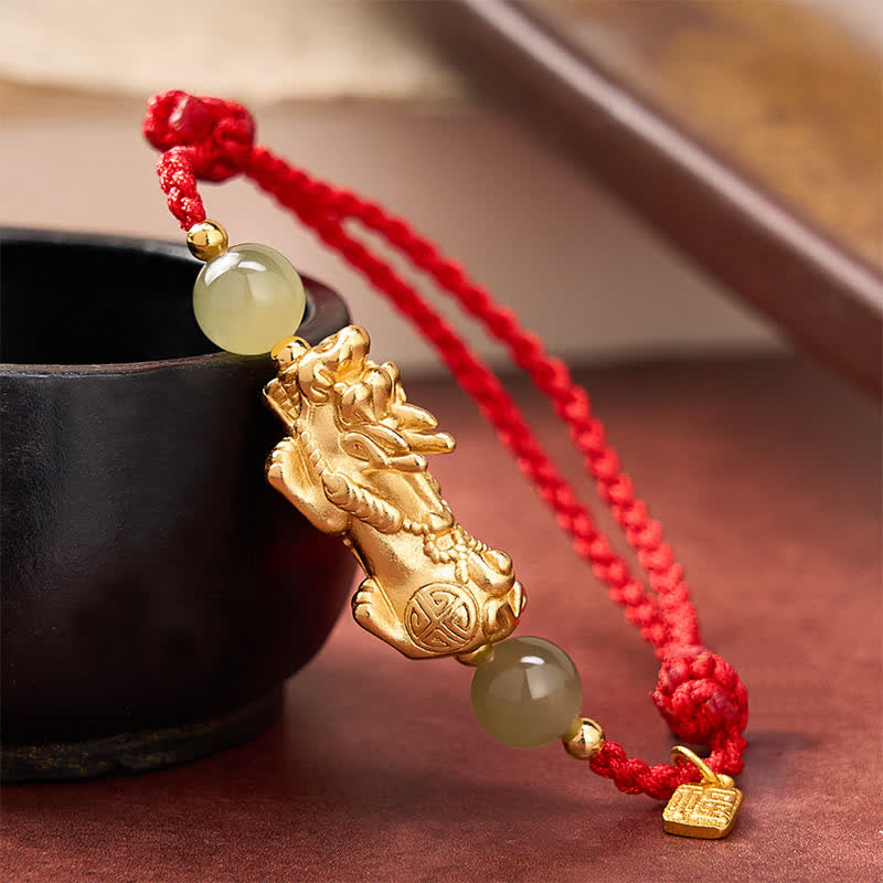 Copper Pi Xiu Fu Character Luck Red String Bracelet
