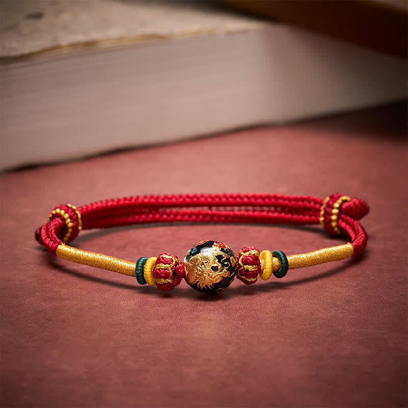 Copper Dragon Bead Red String Strength Braided Bracelet