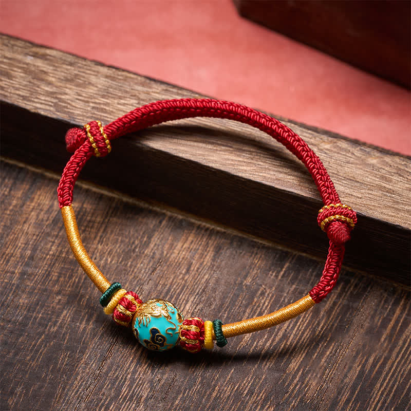 Copper Dragon Bead Red String Strength Braided Bracelet