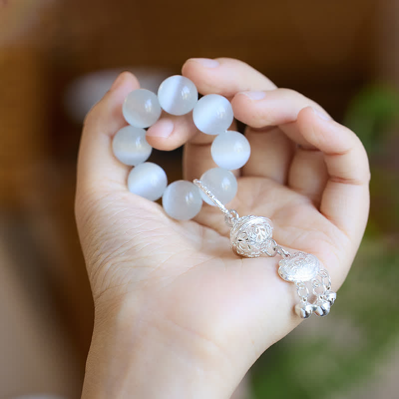 White Cat's Eye Bell Ruyi Luck Tactile Meditation Beads Decorations