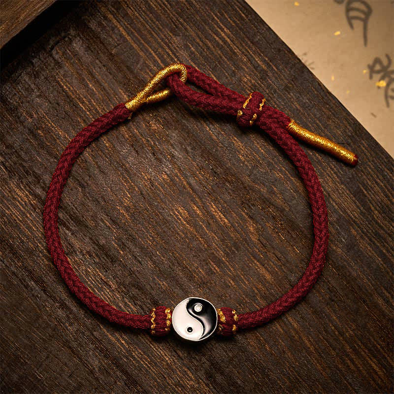 Hand-Woven Yin Yang Red String Lucky Adjustable Braided Cord Bracelet
