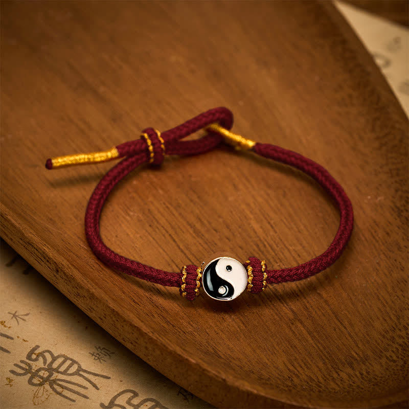 Hand-Woven Yin Yang Red String Lucky Adjustable Braided Cord Bracelet