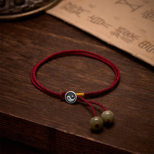 925 Sterling Silver Handmade Round Yin Yang Protection Vintage Braided Red String Bracelet