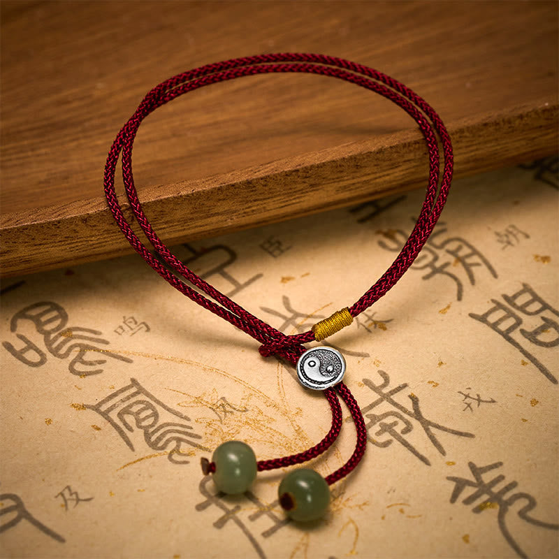 925 Sterling Silver Handmade Round Yin Yang Protection Vintage Braided Red String Bracelet