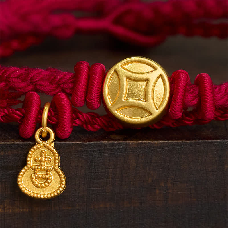 Alloy Chinese Coin Gourd Pendant Wealth Double-Strand Red String Bracelet