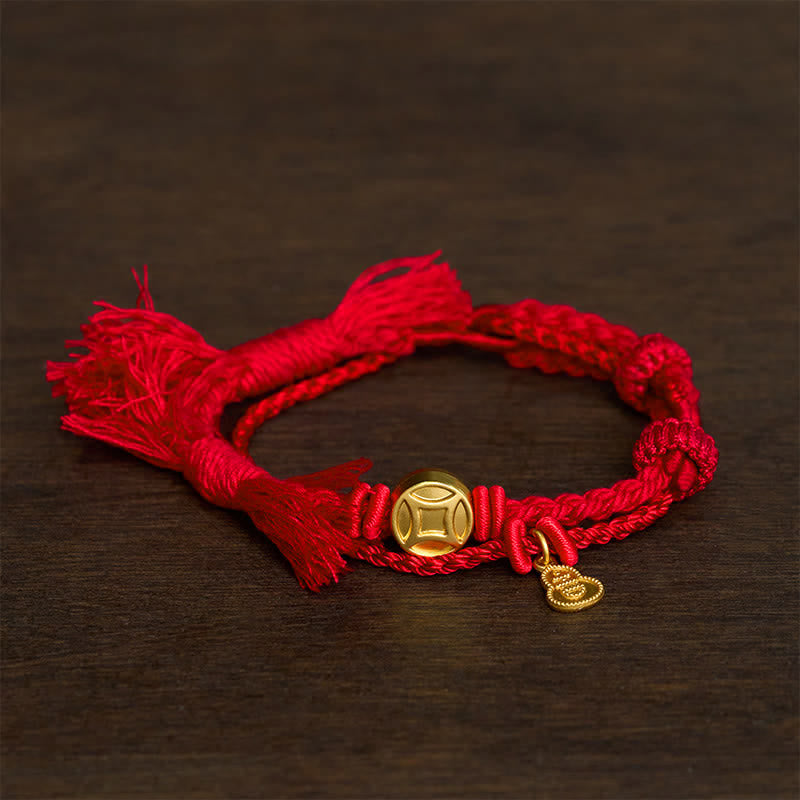 Alloy Chinese Coin Gourd Pendant Wealth Double-Strand Red String Bracelet