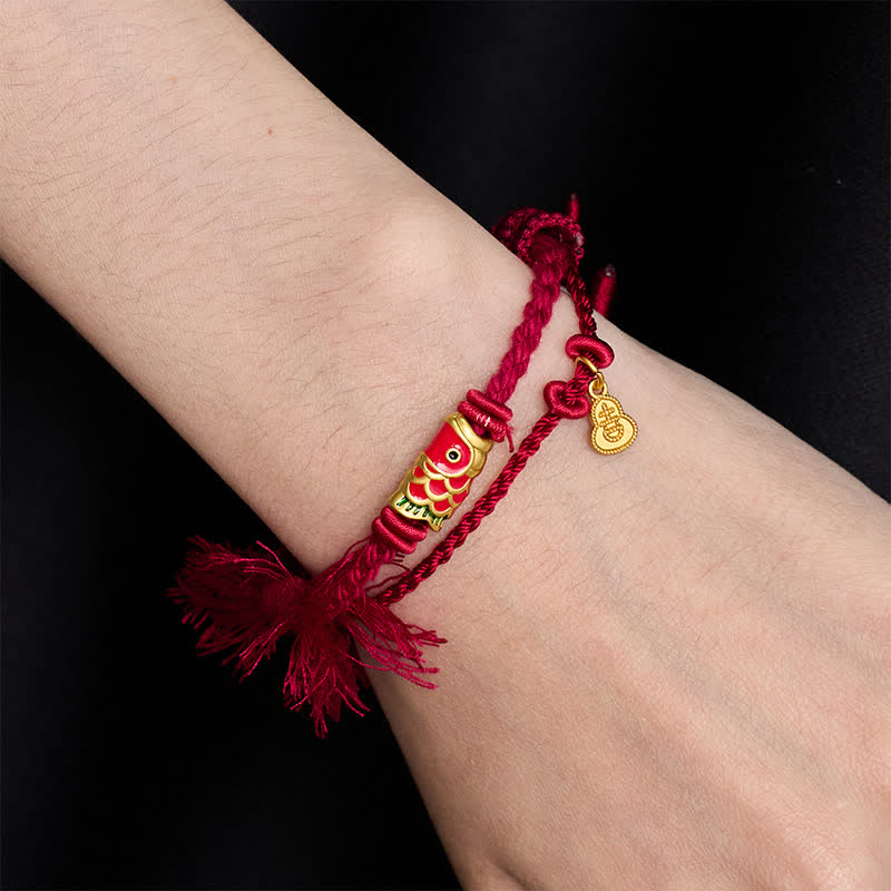 Alloy Koi Fish Gourd Pendant Success Retro Double-Strand String Bracelet