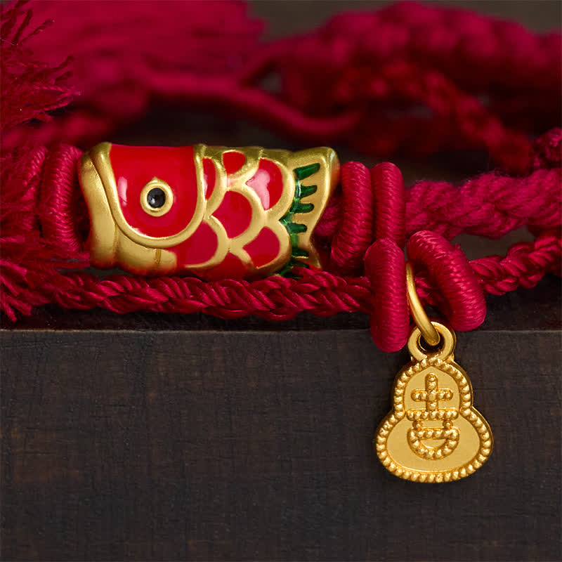 Alloy Koi Fish Gourd Pendant Success Retro Double-Strand String Bracelet