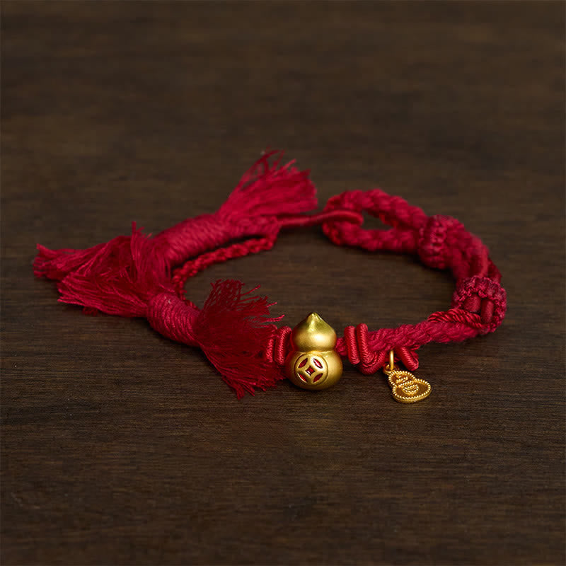 Alloy Gourd Shaped Chinese Coin Gourd Pendant Wealth Double-Strand Red String Bracelet