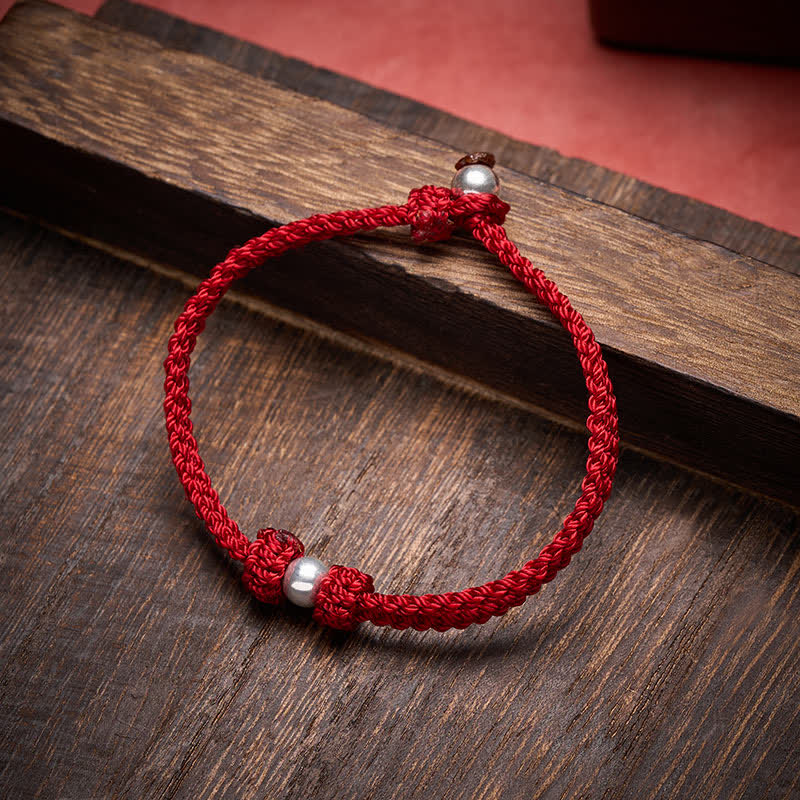 925 Sterling Silver Bead Red String Blessing Braided Bracelet