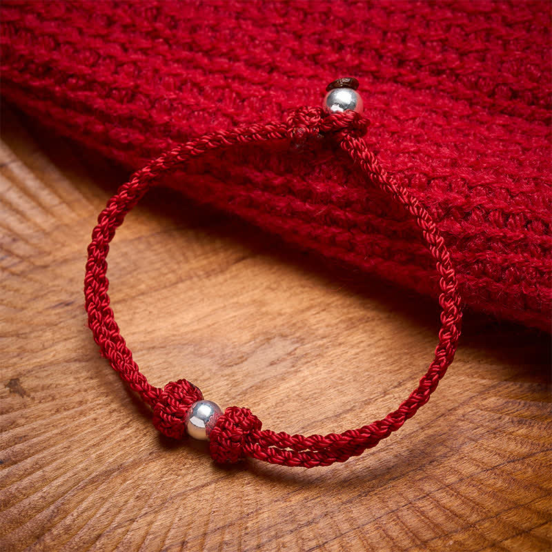925 Sterling Silver Bead Red String Blessing Braided Bracelet
