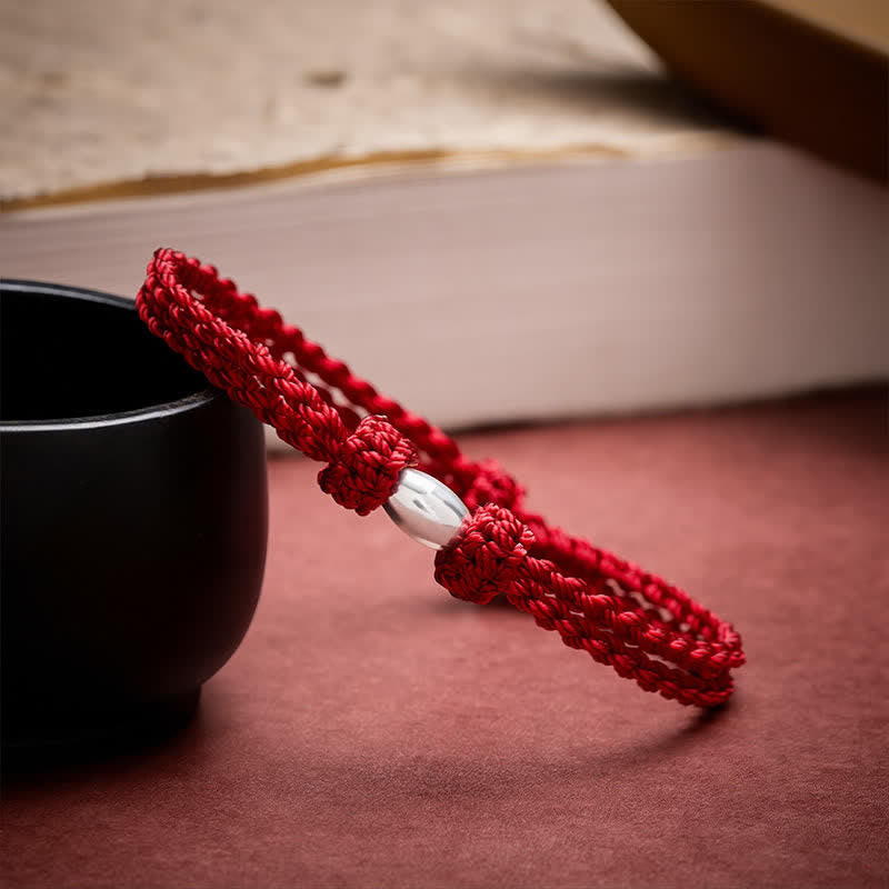 925 Sterling Silver Olive-Shaped Bead Red String Blessing Bracelet