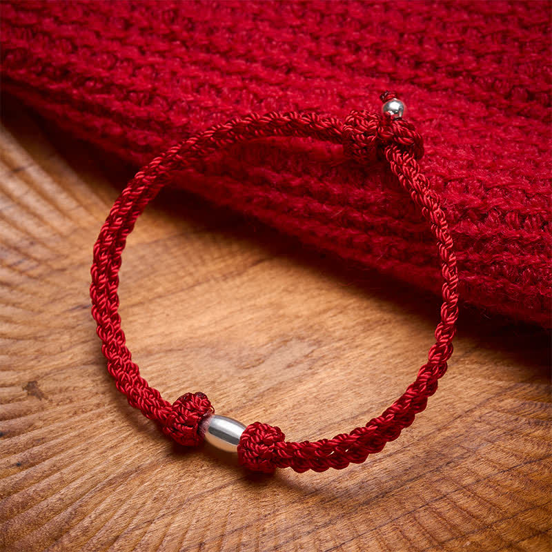 925 Sterling Silver Olive-Shaped Bead Red String Blessing Bracelet