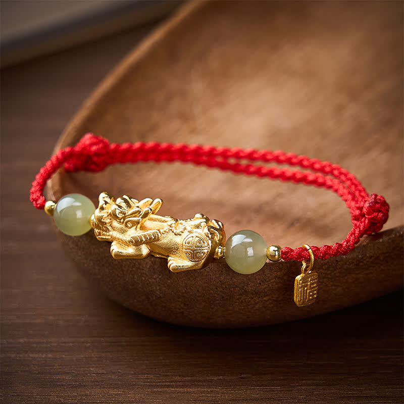 Copper Pi Xiu Fu Character Luck Red String Bracelet