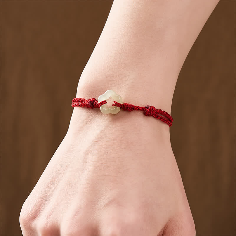 Hetian Jade Plum Bossom Luck Red String Bracelet