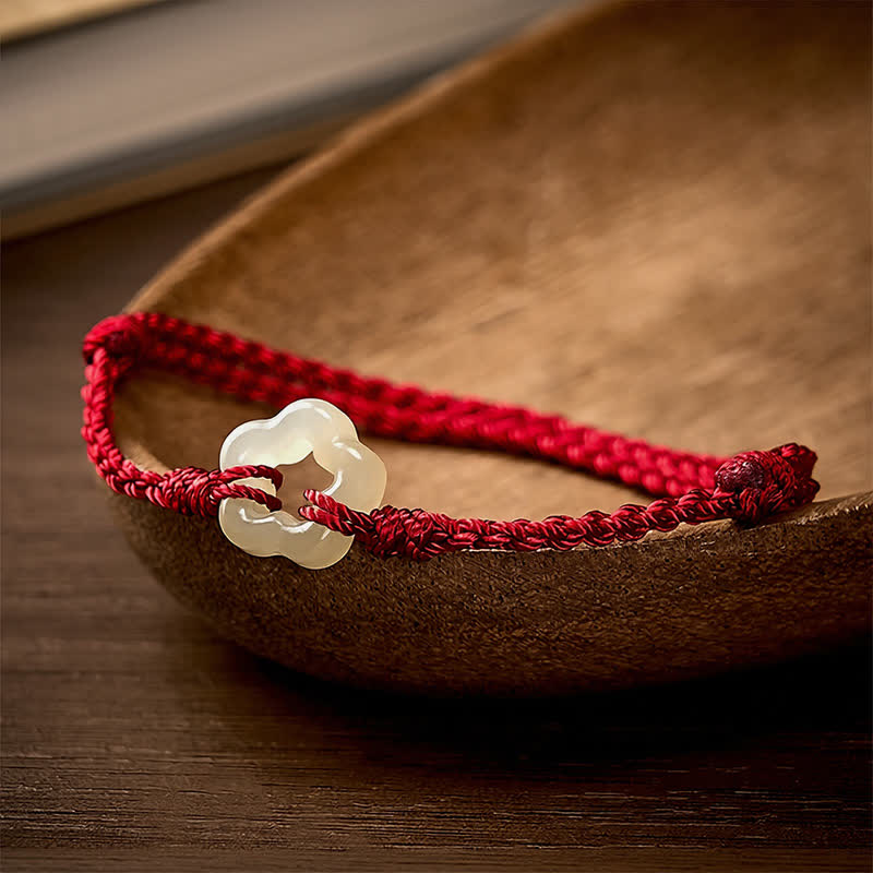 Hetian Jade Plum Bossom Luck Red String Bracelet