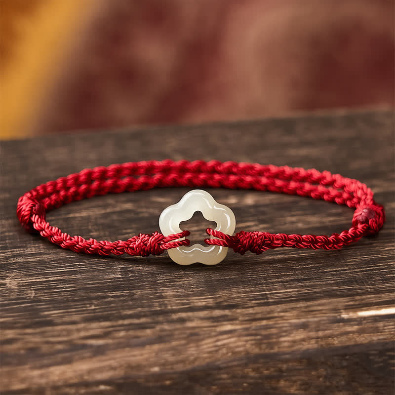 Hetian Jade Plum Bossom Luck Red String Bracelet