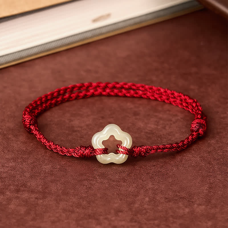 Hetian Jade Plum Bossom Luck Red String Bracelet