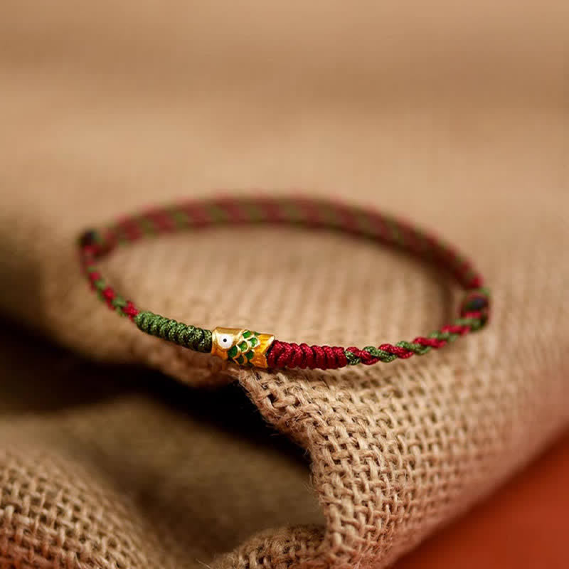 999 Gold Braided Colorful Red Green String Koi Fish Luck Bracelet Anklet