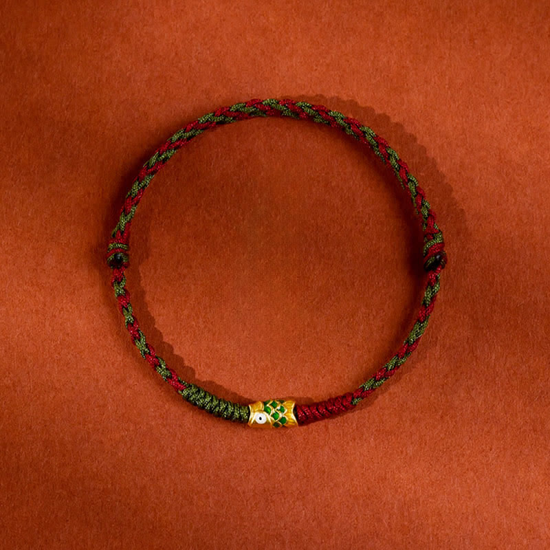 999 Gold Braided Colorful Red Green String Koi Fish Luck Bracelet Anklet