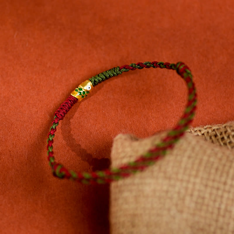 999 Gold Braided Colorful Red Green String Koi Fish Luck Bracelet Anklet