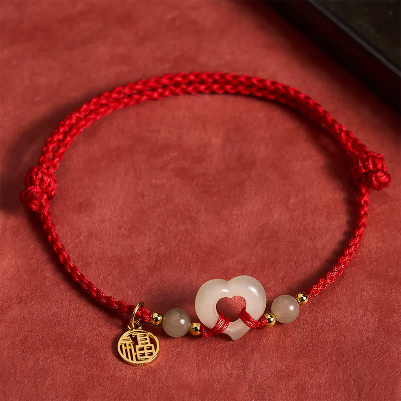 Hetian Jade Heart Ring Fu Character Protection Bracelet