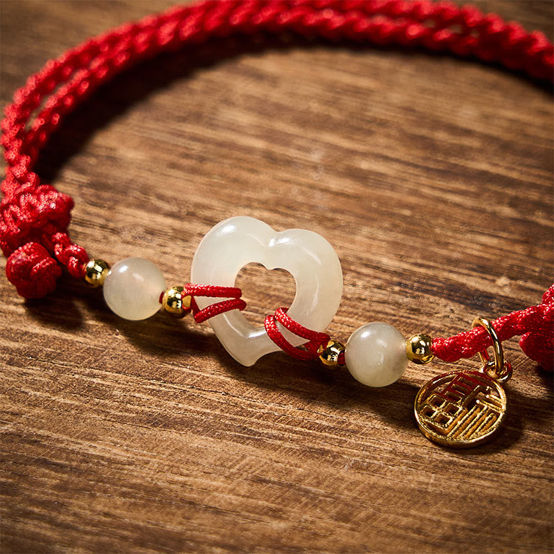 Hetian Jade Heart Ring Fu Character Protection Bracelet