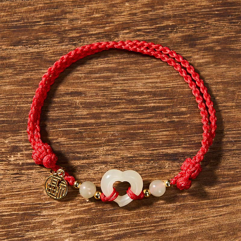 Hetian Jade Heart Ring Fu Character Protection Bracelet