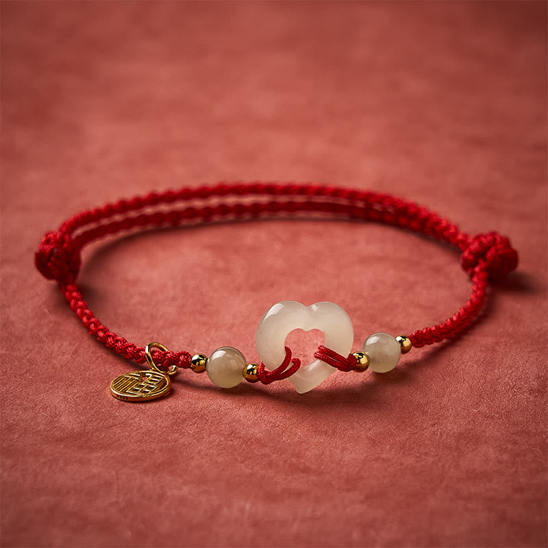 Hetian Jade Heart Ring Fu Character Protection Bracelet