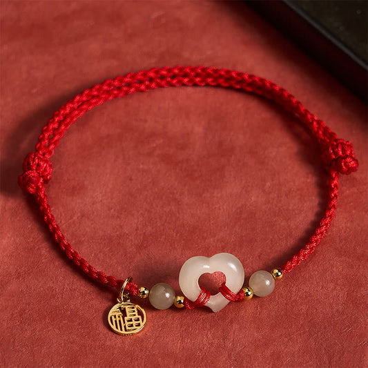 Hetian Jade Heart Ring Fu Character Protection Bracelet