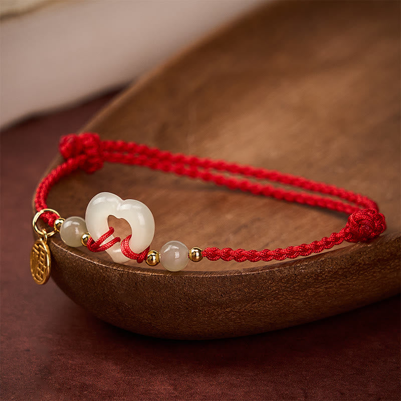 Hetian Jade Heart Ring Fu Character Protection Bracelet