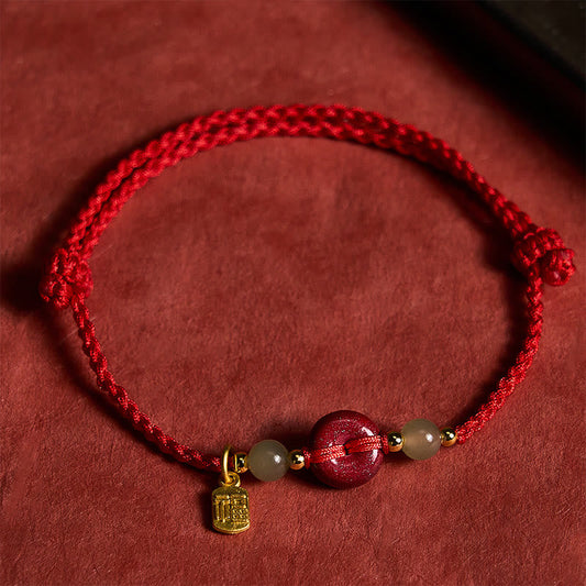 Cinnabar Peace Buckle Fu Character Protection Red String Pendant Bracelet