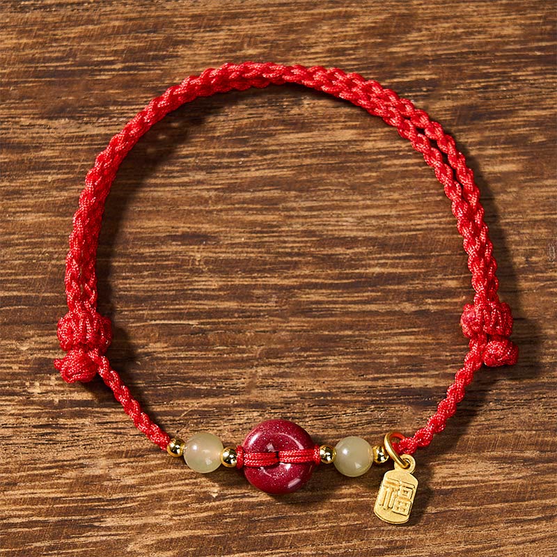 Cinnabar Peace Buckle Fu Character Protection Red String Pendant Bracelet