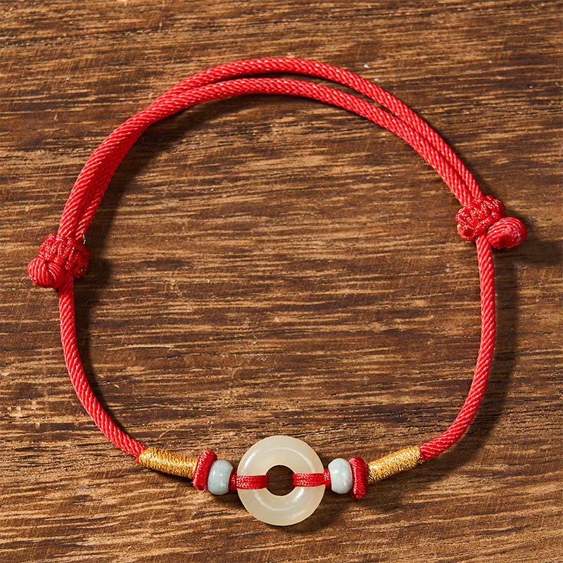 Hetian Jade Peace Buckle Protection Red String Bracelet