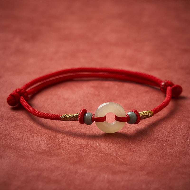 Hetian Jade Peace Buckle Protection Red String Bracelet