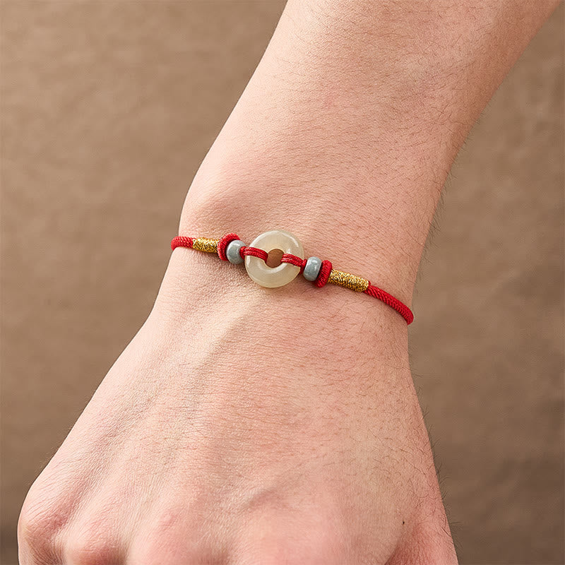 Hetian Jade Peace Buckle Protection Red String Bracelet
